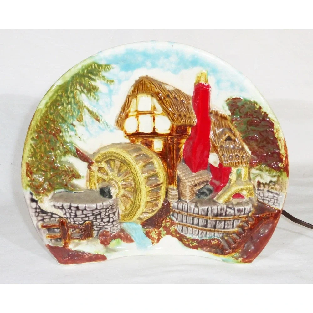 Vintage planter mid century ceramic lamp country house water mill farmhouse